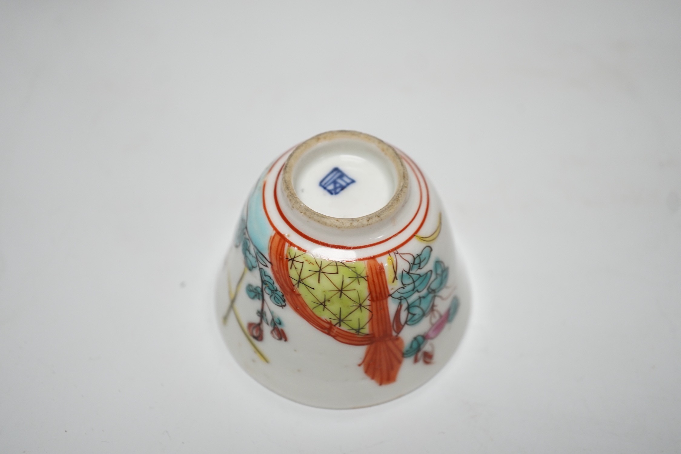 A Chinese sang de boeuf bottle neck vase, together with four Chinese miniature vases, three Chinese figures and a Chinese tea bowl, tallest 15cm